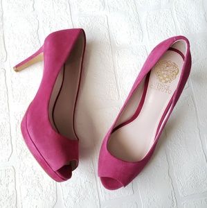 Vince Camuto Fuchsia Suede Peep Toe Pumps